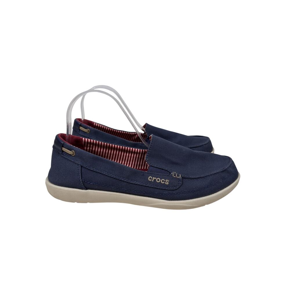 Crocs Walu Loafers Womens 10 Navy Blue Canvas Upper Low Profile Boat Shoes
